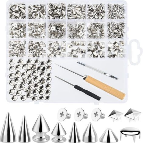 Irovami Rivets punk 440 – carrés/pyramidaux/dôme, cuir/vêtements, DIY (1/5)