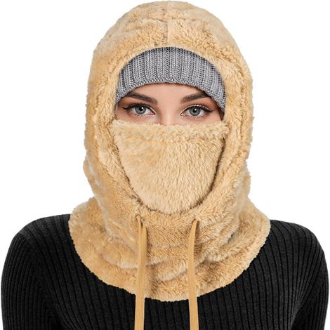Sturmhaube mit Nackenwärmer, Thermo Fleece, winddicht, Khaki (1/5)