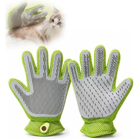 Gant de Toilettage pour Chiens et Chats, Gant Brosse en Silicone, Élimine les Poils Morts, Double Face, pour Tous les Types de Pelage, Main - Vert (1/5)