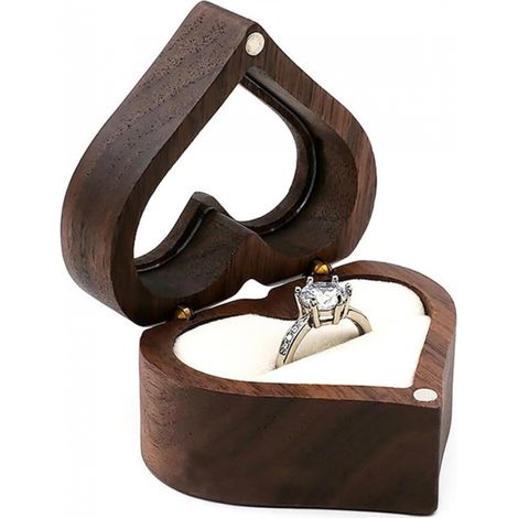 Boîte à alliances en bois en forme de cœur, écrin à bagues de fiançailles personnalisé avec couvercle transparent, idéal pour une demande en mariage à Noël, une cérémonie de mariage ou pour présenter (1/5)