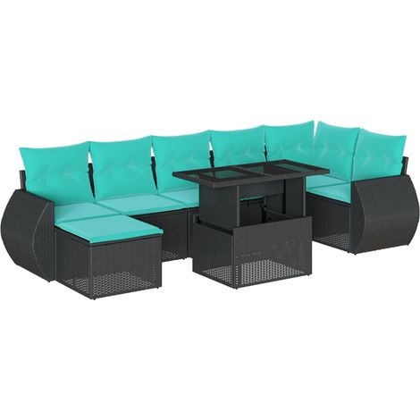 8-teiliges Gartensofa-Set mit Kissen, schwarzes Polyrattan vidaXL (1/5)