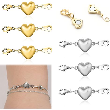 Fermoir Magnetique - Fermoir Coeur pour Collier Bracelet - Sans Nickel Hypoallergénique - Or Argent - Lot de 8 (1/5)