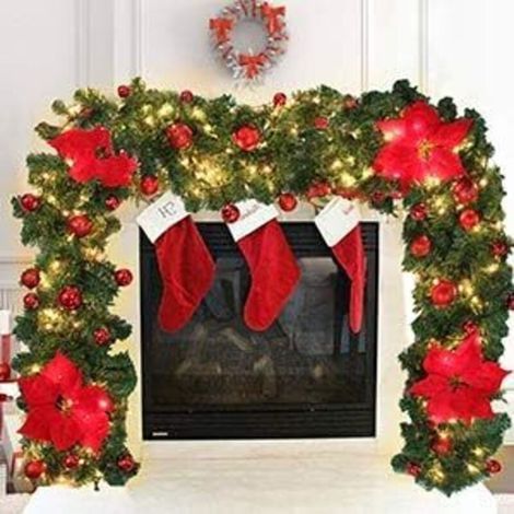 270cm Guirlande De Noël Avec Led, Guirlande Lumineuse Sapin Noel, Couronne Décoration De Vigne Noël Avec Led, Pour Décor Porte Cheminée Escaliers Fête, Intérieure Décoration Vert (1/4)