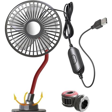 Ventilador para coche con 3 velocidades ajustables，ventilador para el conductor，potente ventilador portátil USB para circulación de aire (1/5)