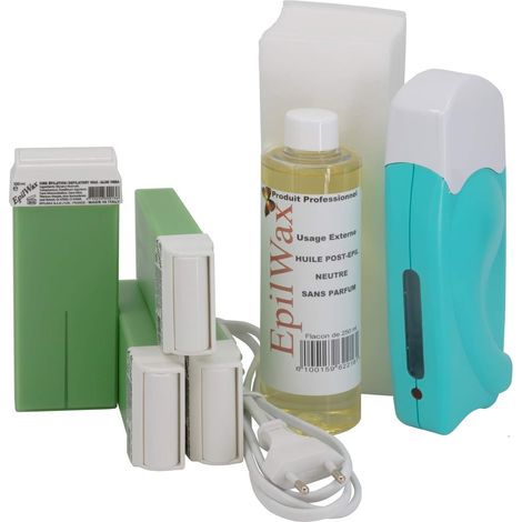 Kit Chauffe Cire Épilation Professionnelle avec 4 x Recharges Roll on Cire à l’Aloé Vera, 100 x Bandes d'Épilation et Huile après Épilation - Gamme Solo (1/5)