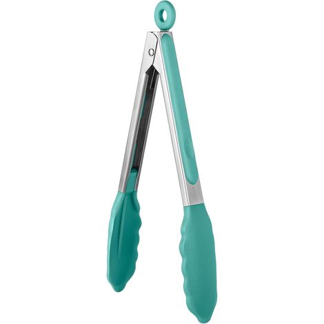 23 cm 315 ℃ Pince de cuisine en silicone résistant à la chaleur avec embouts en caoutchouc antiadhésif hermétiquement scellés et poignée en acier revêtue de silicone pour servir (Sarcelle) (1/5)