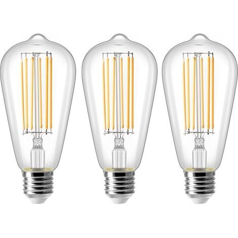 8W E27 ST64 Ampoule LED, Ampoule à Filament Vintage Edison, Equivalent à 80W, Blanc Chaud 2700K, 800LM, Rétro Décorative Lampe, Non Dimmable, Lot de 3 (1/4)