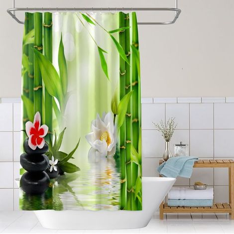 Rideau de douche en tissu polyester imperméable Zen 180 x 200 cm avec crochets (1/5)