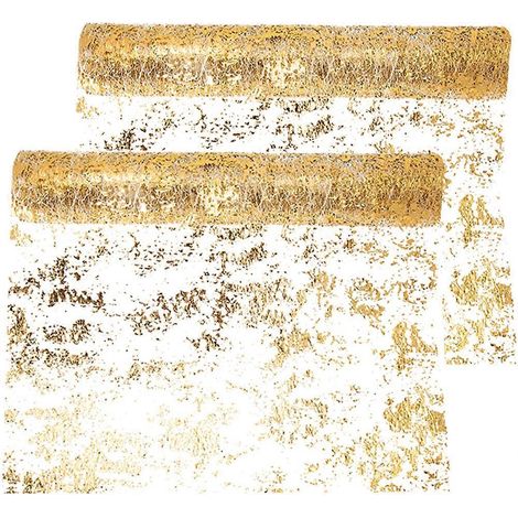 Lot de 2 nappes de mariage, chemins de table pour réception, nappes de dîner décoratives-500x29cm-Golden (1/4)