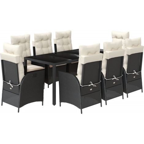 Maison Exclusive - 9-tlg. Garten-Essgruppe mit Kissen Schwarz Pol (1/5)