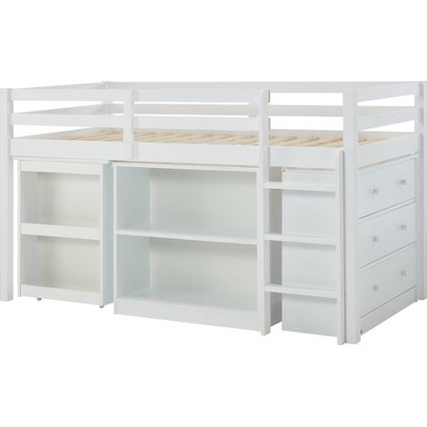 Letto combinato 90 x 190 cm con vani portaoggetti e scrivania allungabile Abete e MDF Bianco - ABRENO (1/4)