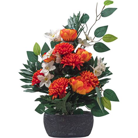 Jardinière Béton de renocules fleurs artificielles pour le cimetière H 50 cm Lg 44 cm Orange - couleur: Orange