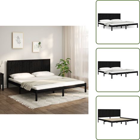 Cabecero de cama - vidaXL Estructura de cama de madera maciza de pino negra 200x200 cm - Cama de madera negra
