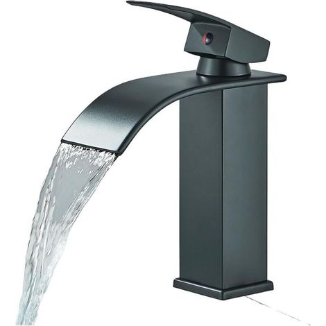 Robinet mitigeur cascade pour lavabo sous-plan – 1 pièce, finition noir mat moderne, design contemporain et élégant (1/5)