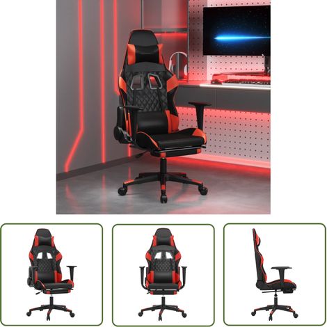 The Living Store Gaming-Stuhl mit Fußstütze Schwarz und Rot Kunstleder - Gaming-Stuhl - Bürostuh - Computerstuhl - Ergonomischer Stuhl - Gamer Chair (1/5)