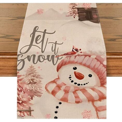 Christmas Table Runner with Fir Tree and Snowman, Winter Decor for Kitchen and Dining Room, 13" x 72" (1/5)