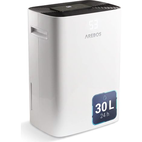AREBOS Luftentfeuchter 30 L/24h, 530 W, 4,2 L, 27–37 m², 3 Modi, Wäschetrocknung, Touch, Timer, Dauerablauf (1/5)