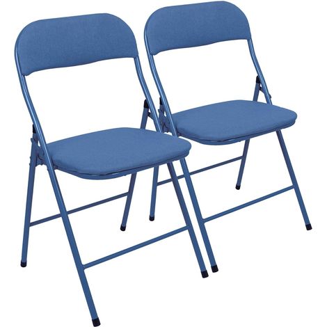 Set de 2 chaises pliantes rembourrées – Bleu – Structure métal – Légères et robustes – Idéales pour intérieur et extérieur – 44 x 45 x 78 cm (1/5)