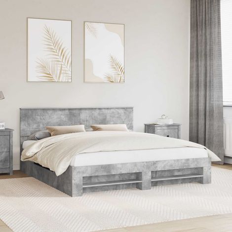 Bed Frame Concrete Grey 200 x 200 cm Engineered Wood vidaXL (1/5)