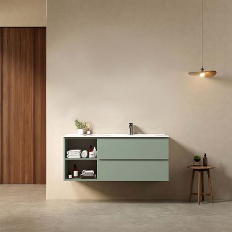 Mobile bagno sospeso 120 cm Verde Salvia Lavabo a Destra in Ceramica Senza Specchio - Fiji Paint Plus (1/4)