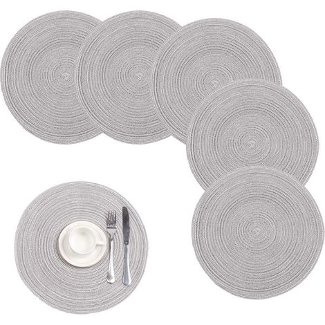 Runde, geflochtene Tischsets aus Baumwolle für den Küchen-/Esstisch, waschbar, gewebte runde Tischsets, 4er-Set