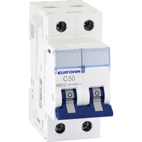 20330 Eur'ohm Disjoncteur 2p 50a Courbe C Connexion Vis/vis 6ka Nf