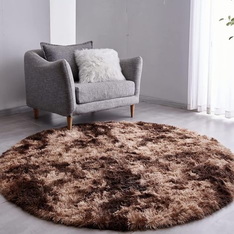 Tapis rond en fourrure pour salon et chambre à coucher (diamètre 100 cm, marron) (1/4)