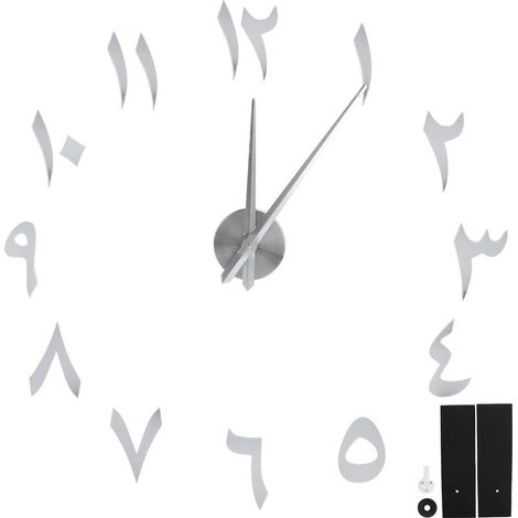 Horloge Murale Acrylique DIY Argent Moderne 120x120cm Décoration Salon (1/5)