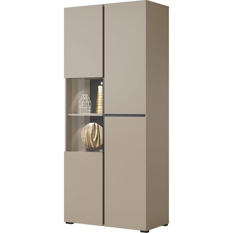 Estantería Alfere 110, Congo, Con puertas, Cerrable, Vidrio, Aglomerado laminado, Número de puertas: 0, Número de cajones: 0, 183x79x40cm, LED