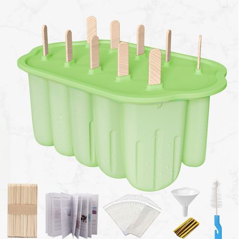 10 Cavités Moule a Glace , Moule Glace Silicone Batonnet Sans BPA,Moule Glace DIY avec Brosse de Nettoyage et Couvercle étanche (1/5)