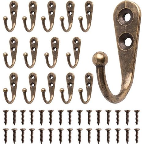 Juego de 15 ganchos de pared retro para abrigos y toallas, estilo vintage, acabado en bronce. (1/5)