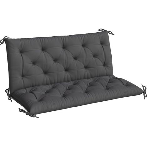 Coussin de banc noir 120 cm, 2 places, 6 cordons de fixation pour jardin et fauteuil, confort résistant design