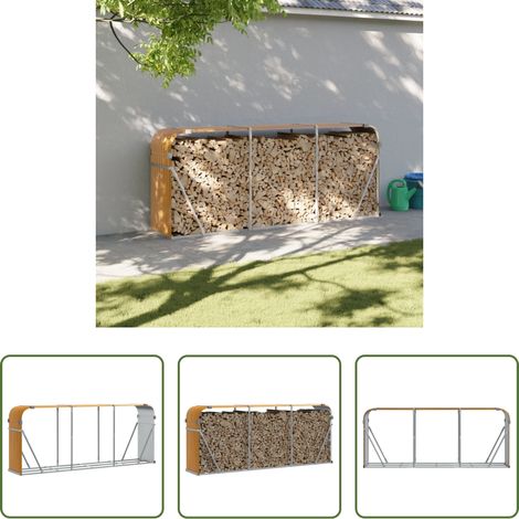 vidaXL Bûche - Porte-bûches aspect bois 234x45x100 cm acier galvanisé (1/5)