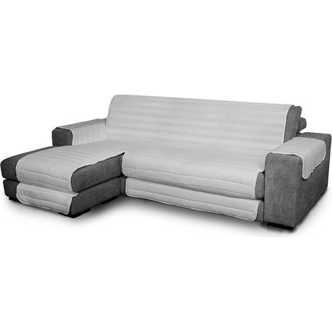 Copridivano Trapuntato in Microfibra con Penisola Sinistra Grigio Chiaro Seduta 190 cm (1/4)