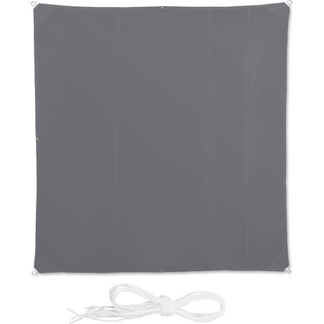 Relaxdays Toldo vela cuadrado, Impermeable, Protección rayos UV, Con cuerdas para tensar, Gris, 5 x 5 cm