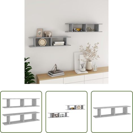Étagère cube - Étagères murales 2 pcs Gris béton 90x18x20 cm bois d'ingénierie (1/5)