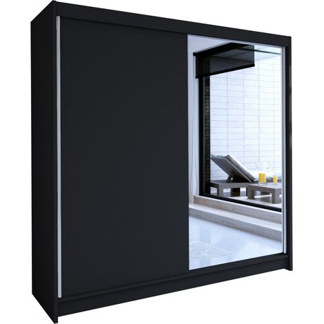 Armario Closico Cavaris I, Negro, 215x180x58cm, Puertas de armario: Correderas, Número de estantes: 5