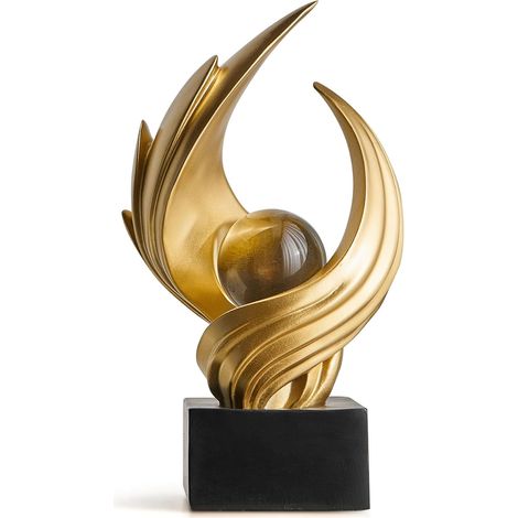 Sculpture d'art abstrait, statue décorative en résine dorée, ornements blancs modernes pour salon, décorations modernes pour table basse, entrée et objets de collection de bureau (doré) (1/5)