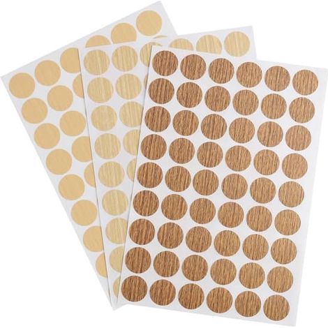 Cache-vis autocollants, 486 pièces, 9 feuilles de 21 mm, motif grain de bois, adaptés aux meubles tels que les armoires et (1/4)