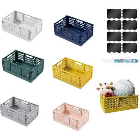 Bac Rangement,Caisse Pliable Plastique,Bac Rangement Plastique,Caisse Plastique Pliable,Bac de Rangement Plastique avec Poignée pour Cuisine,Chambre à Coucher,Bureau (22×14.8×7.8cm, 6) (1/5)