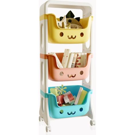 Meuble de Rangement pour Enfant à 3 Niveaux 95cm Rangement Jouet Enfant avec Roulants Grand Plastique Organiseur pour Jouets, Livres, Chambre, Salon (1/5)