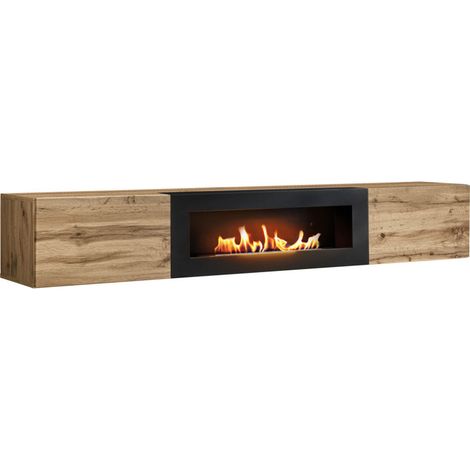 Meuble TV Switch RTV-K avec cheminée bioéthanol - Bois MDF chêne Wotan - 180 x 30 x 40 cm - Livraison gratuite