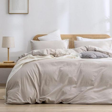 Bettwäsche-Set 135x200cm Baumwolle Leinen Taupe 2-teilig Oeko-Tex®