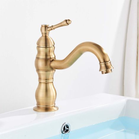 Antike Messing-Waschtischarmatur, Einloch-Waschtischarmatur aus Messing, flache Ausführung ohne Wasseranschluss