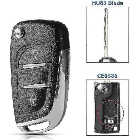 Clé de voiture pour Citroën C2, C4, C5, Berlingo, Xsara Picasso et Peugeot Partner,2 BT HU83 CE0536 (1/5)