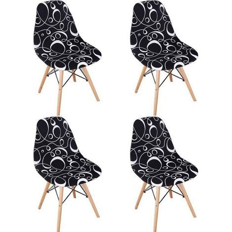 4 stretchable Scandinavian chair covers for dining room, geometric patterns.