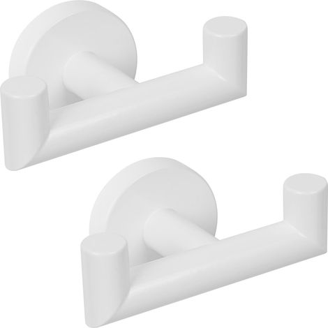2 Pièces Crochet Mural, Acier Inox SUS 304 pour Peignoir, Porte Serviette Salle de Bain, Accroche Torchon Cuisine, Porte Manteau, Attache Murale, Manteau, Chambre (Blanc) (1/5)