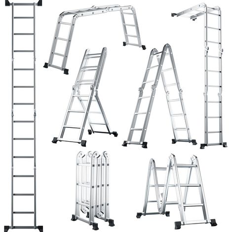 Échelle pliante 7 en 1 en aluminium avec marches antidérapantes et stabilisateurs, pour maison, garage et jardin (1/5)