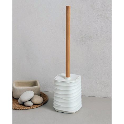 Portascopino in plastica ABS e bamboo bianco Alabama (1/2)