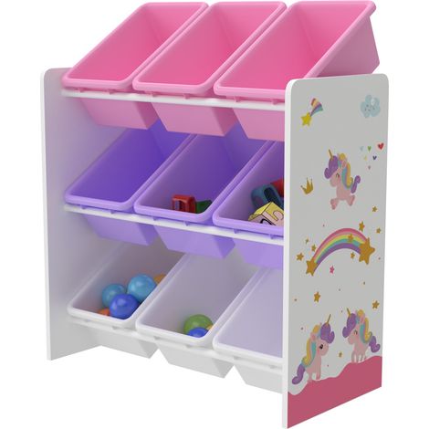 Scaffale portaoggetti Muxía per bambini con 9 contenitori aperti bianco/viola/rosa 030006988